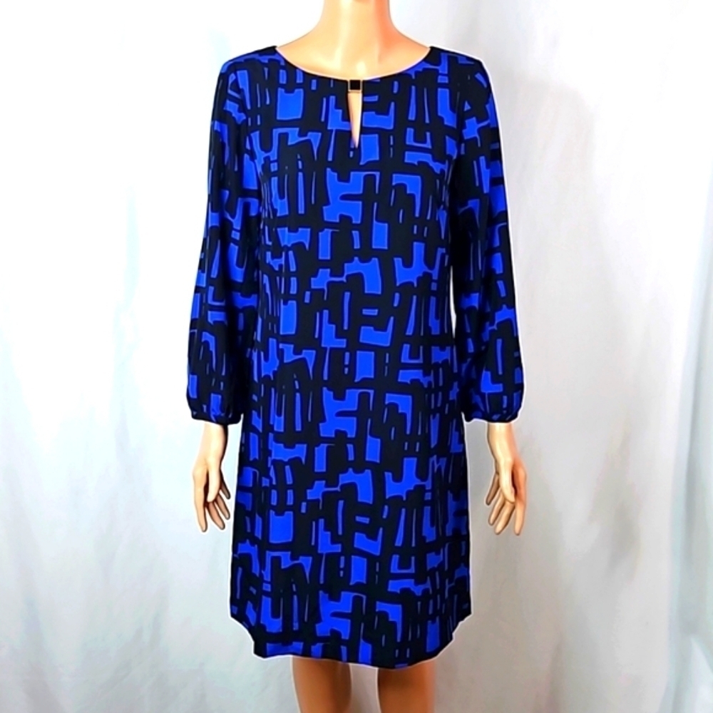 Tahari Women's Abstract Blue & Black Dress Size 4